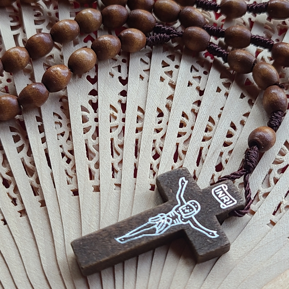 Catholic Rosary Necklace Wooden - Picture 7 of 12